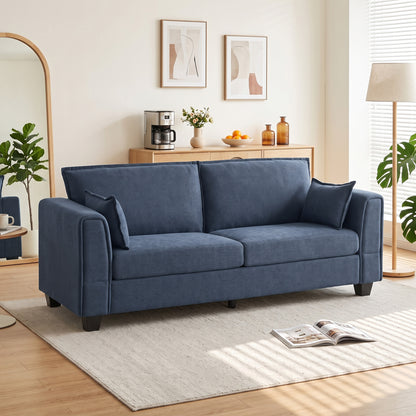 HOMCOM 3 Seater Sofa, Linen Upholstered Sofa Couch with Spring Cushions, Thick Padding, Wide Padded Armrests, Dark Blue