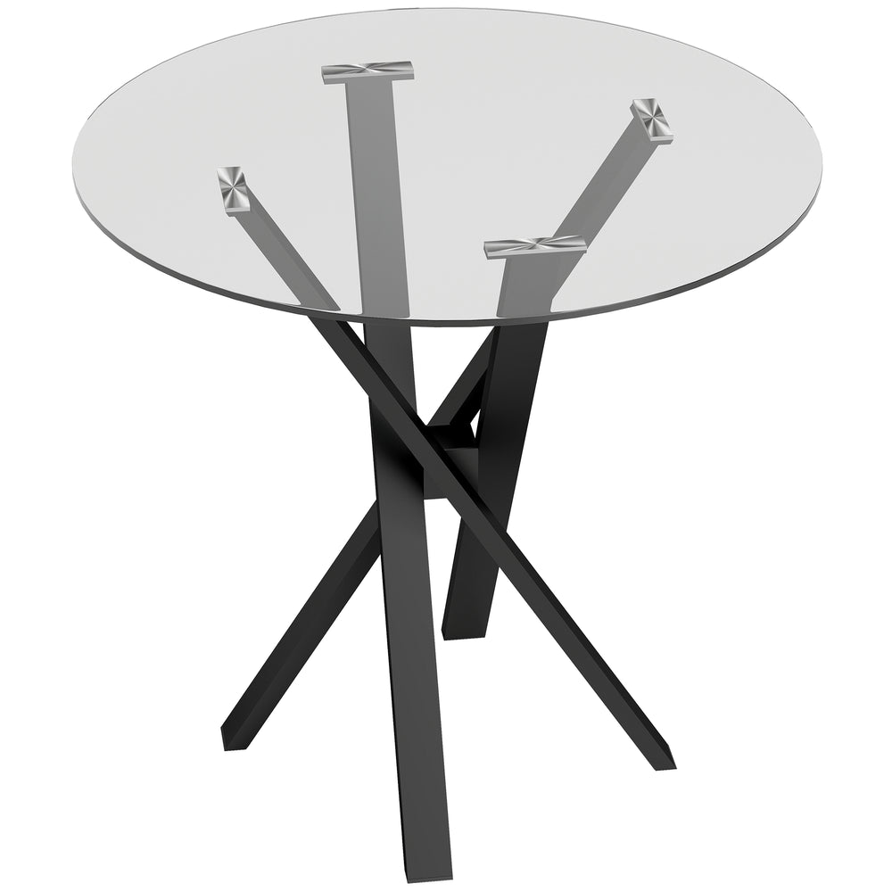 HOMCOM Round Dining Table for 4, 80cm Modern Kitchen Table with Tempered Glass Top and Cross Steel Legs, Clear