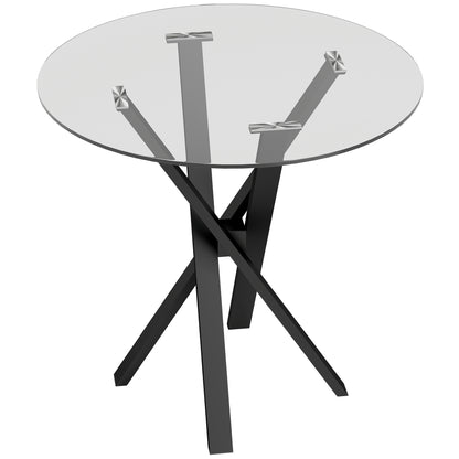 HOMCOM Round Dining Table for 4, 80cm Modern Kitchen Table with Tempered Glass Top and Cross Steel Legs, Clear