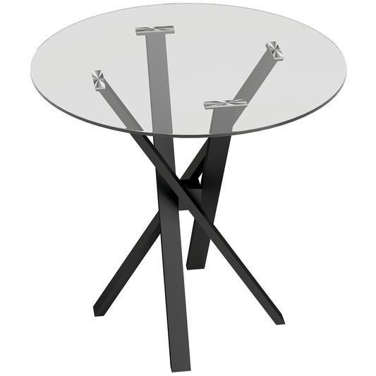 HOMCOM Round Dining Table for 4, 80cm Modern Kitchen Table with Tempered Glass Top and Cross Steel Legs, Clear