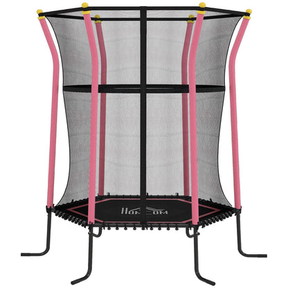 HOMCOM Kids Trampoline Mini Bouncer with Enclosure Safety Net For Ages 3-10 Years - Pink