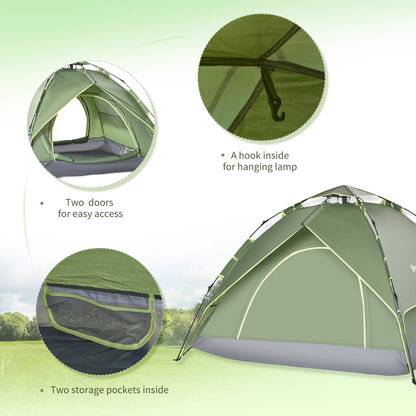 Outsunny 3 Man Camping Tent Automatic Pop Up Tent Portable Double Layer for Festival Hiking Family Travel Shelter