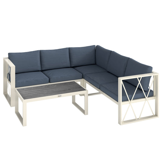 Outsunny Four-Piece L Shaped Garden Furniture Set with 5-Level Adjustable Lounger - Grey