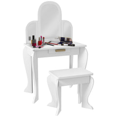 HOMCOM Kids Dressing Table Set, with Mirror and Drawer - White