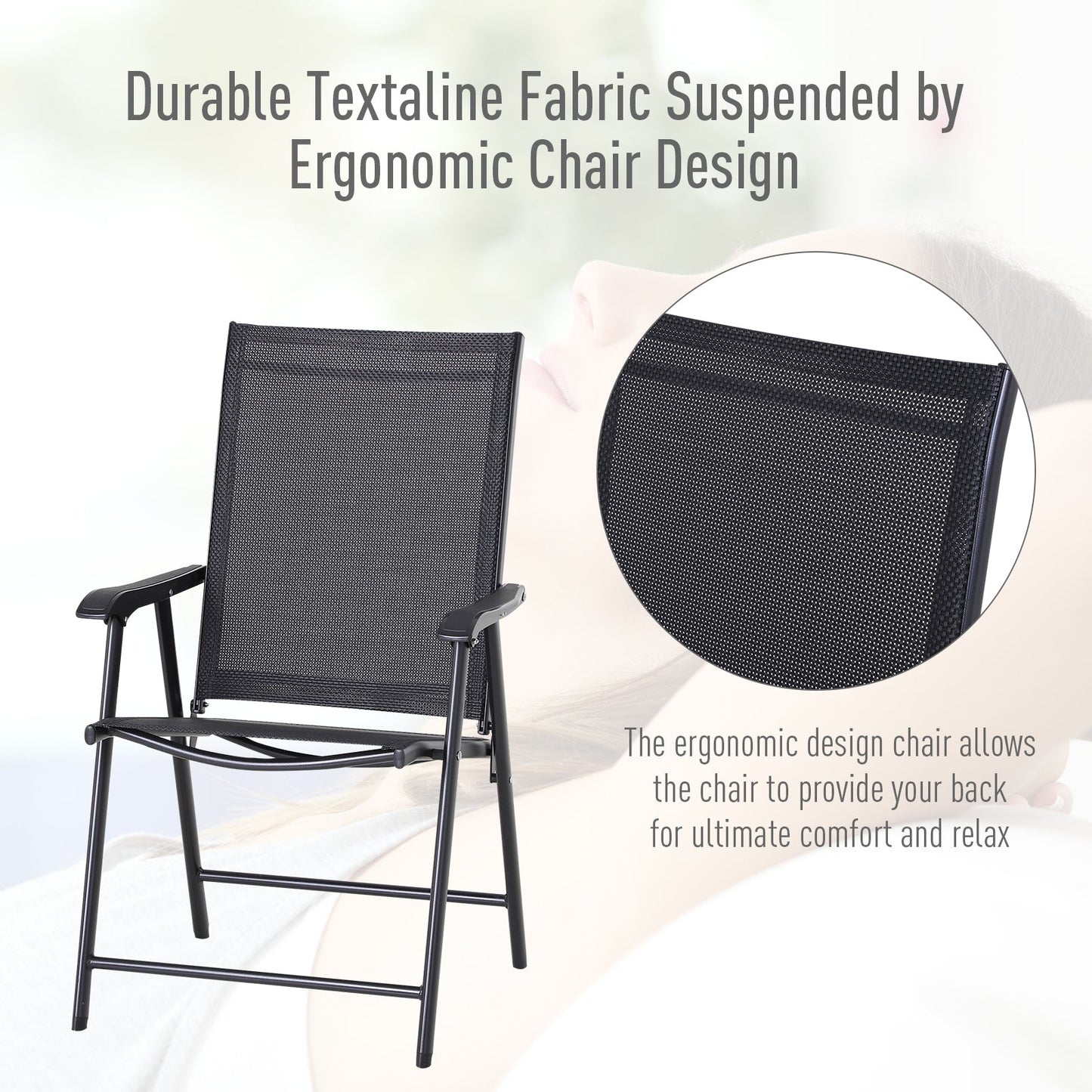 Outsunny Set of Six Folding Garden Chairs - Black