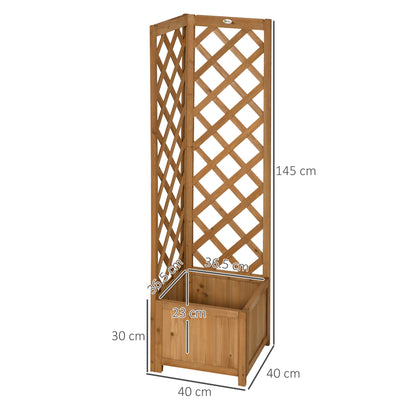 Outsunny Wooden Planter with Corner Trellis, Freestanding Raised Garden Bed with Drainage Bottom, Outdoor Planter Box, Brown