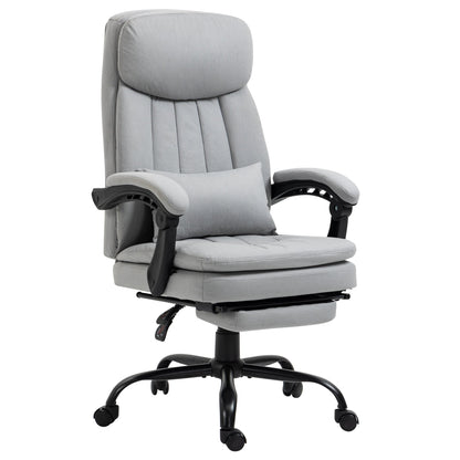 Vinsetto Vibration Massage Office Chair with Heat, Microfibre Computer Chair with Footrest, Lumbar Support Pillow, Armrest, Reclining Back, Grey