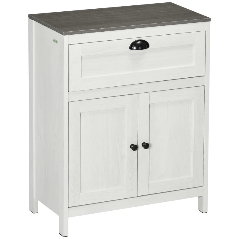 Kleankin Bathroom Floor Cabinet, Freestanding Storage Cupboard With Drawer, Double Door Adjustable Shelf, White