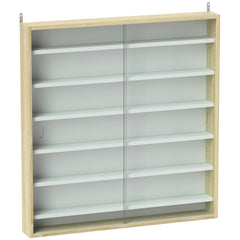 HOMCOM 7-Tier Wall Display Shelf Unit Cabinet w/ 6 Adjustable Shelves Glass Doors Home Office Ornaments 83x80cm, Oak