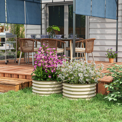 Outsunny Set of 2 Raised Garden Bed, Metal Planter Box with Safety Edging, Easy-to-assemble Stock Tank, Cream White