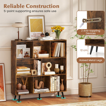 8-Cube Mid Century Modern Bookcase with 5 Tapered Metal Legs-Coffee