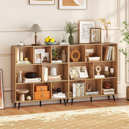8-Cube Mid Century Modern Bookcase with 5 Tapered Metal Legs-Natural