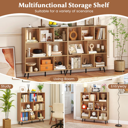 8-Cube Mid Century Modern Bookcase with 5 Tapered Metal Legs-Natural