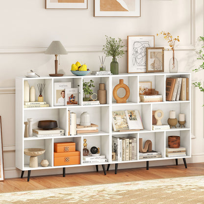 8-Cube Mid Century Modern Bookcase with 5 Tapered Metal Legs-White