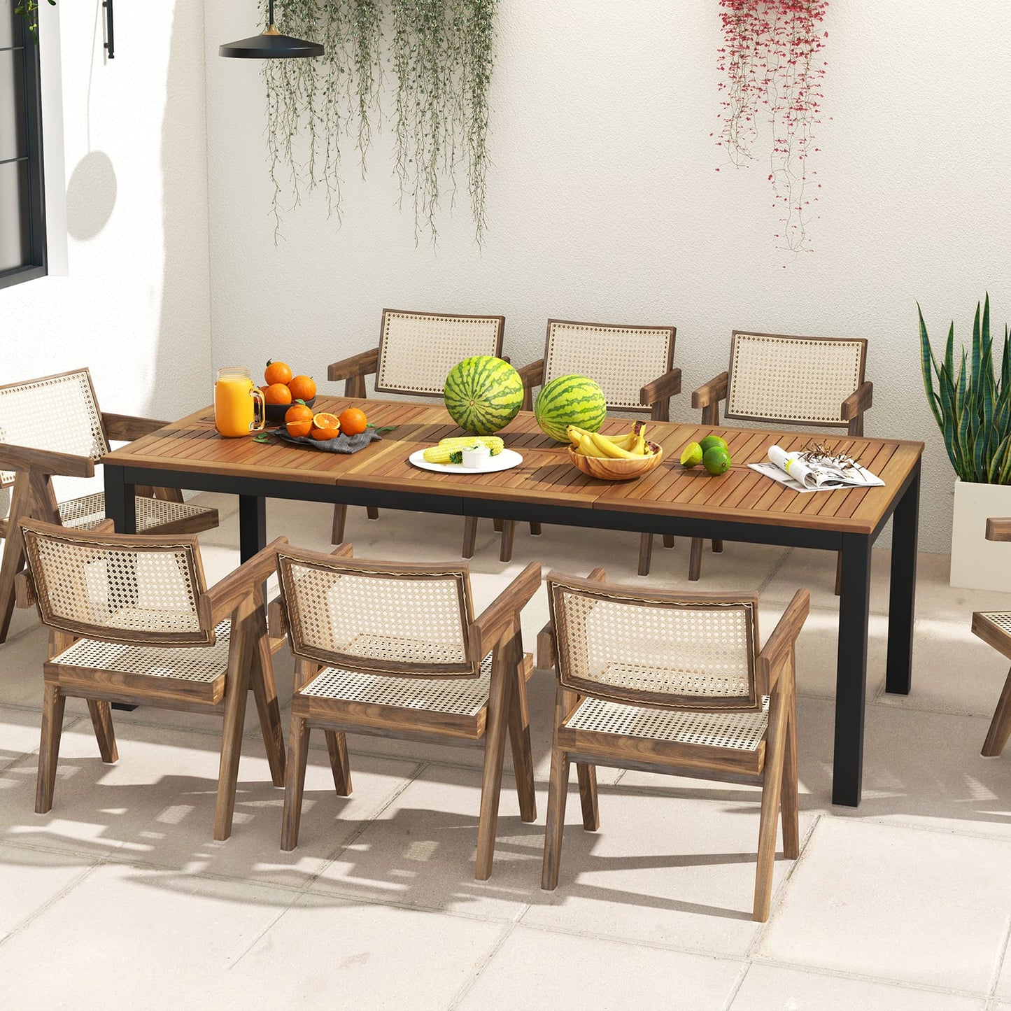8-Person Outdoor Dining Table with Umbrella Hole for Garden Poolside