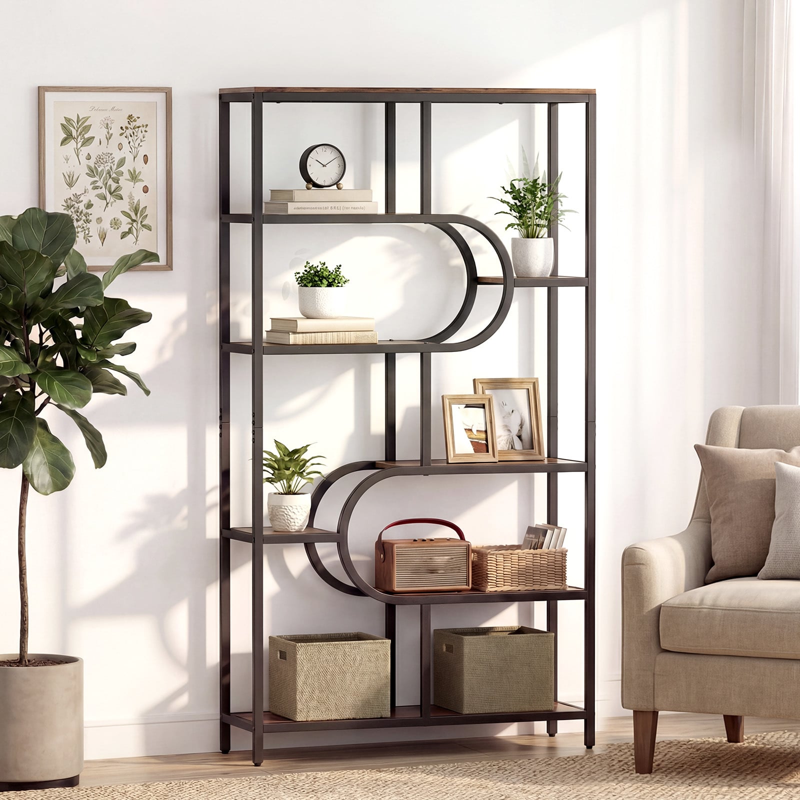 8-Tier Bookshelf Tall Etagere Bookcase with Open Storage Shelves-Brown