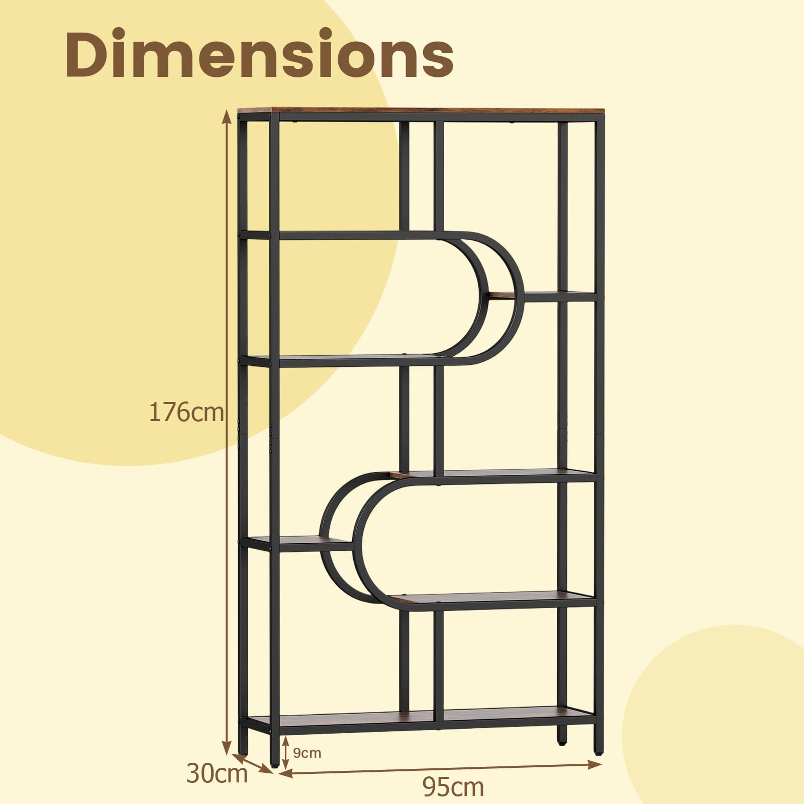 8-Tier Bookshelf Tall Etagere Bookcase with Open Storage Shelves-Brown