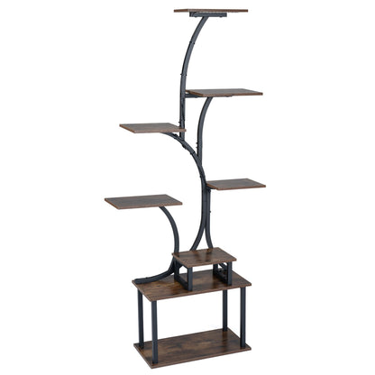8-Tier Morden Style Plant Stand with Ambient LED Lights-Rustic Brown