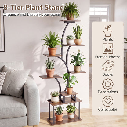8-Tier Morden Style Plant Stand with Ambient LED Lights Set of 2-Rustic Brown