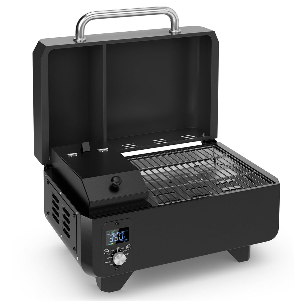 8-in-1 Portable Pellet Grill with Digital Control and Meat Probe for Backyard-Black