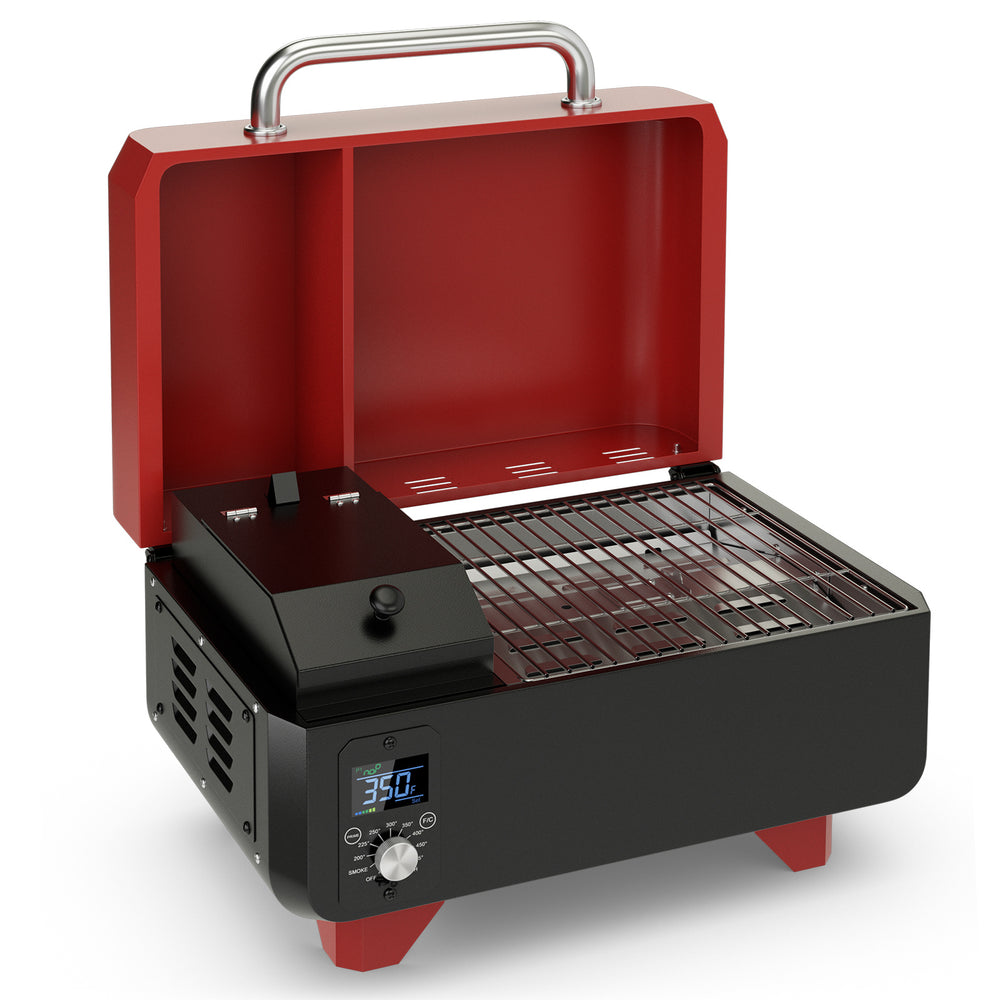 8-in-1 Portable Pellet Grill with Digital Control and Meat Probe for Backyard-Red