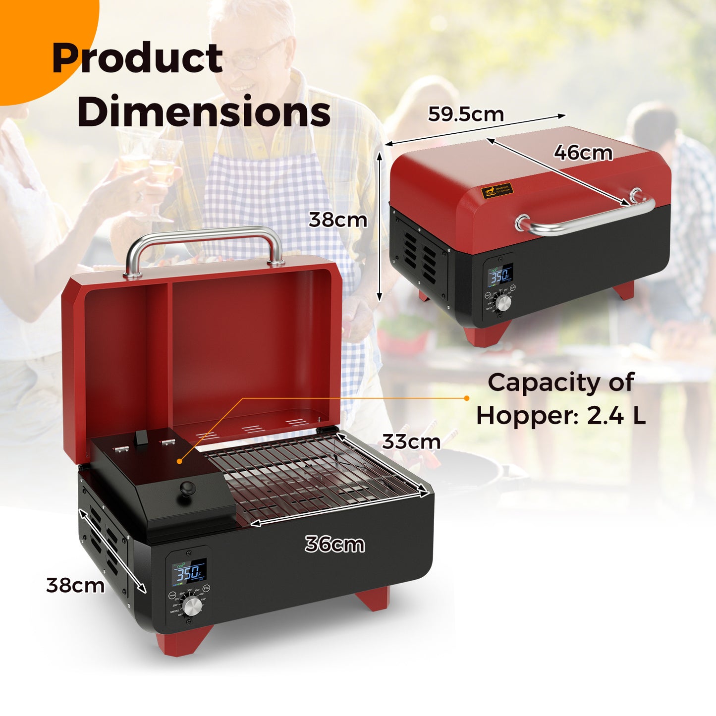 8-in-1 Portable Pellet Grill with Digital Control and Meat Probe for Backyard-Red