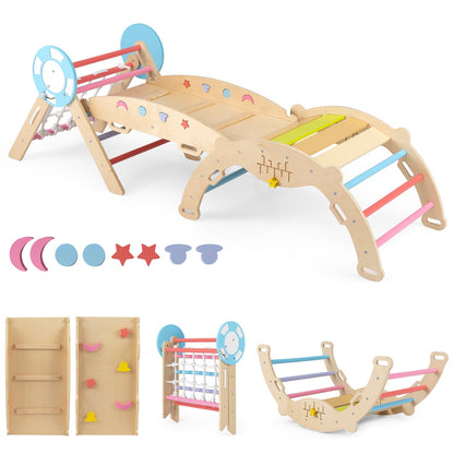 8-in-1 Wooden Triangle Set Foldable Montessori Climbing Toys-Macaron