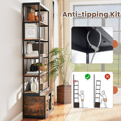 8-tier Bookshelf with 4 Fabric Drawers  and Heavy-duty Metal Frame-Coffee