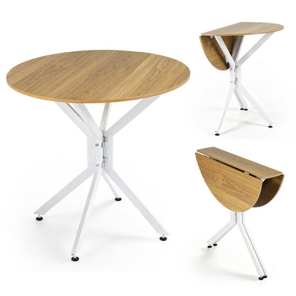 80 CM Round Dining Table for 2-4 People Drop Leaf Expandable Kitchen Table-White
