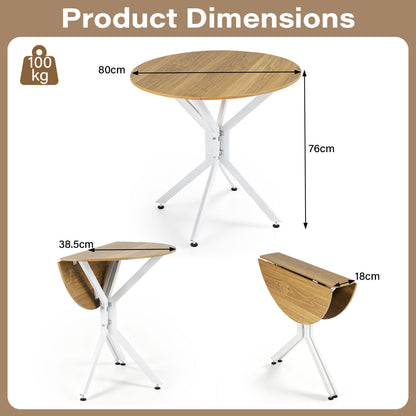 80 CM Round Dining Table for 2-4 People Drop Leaf Expandable Kitchen Table-White
