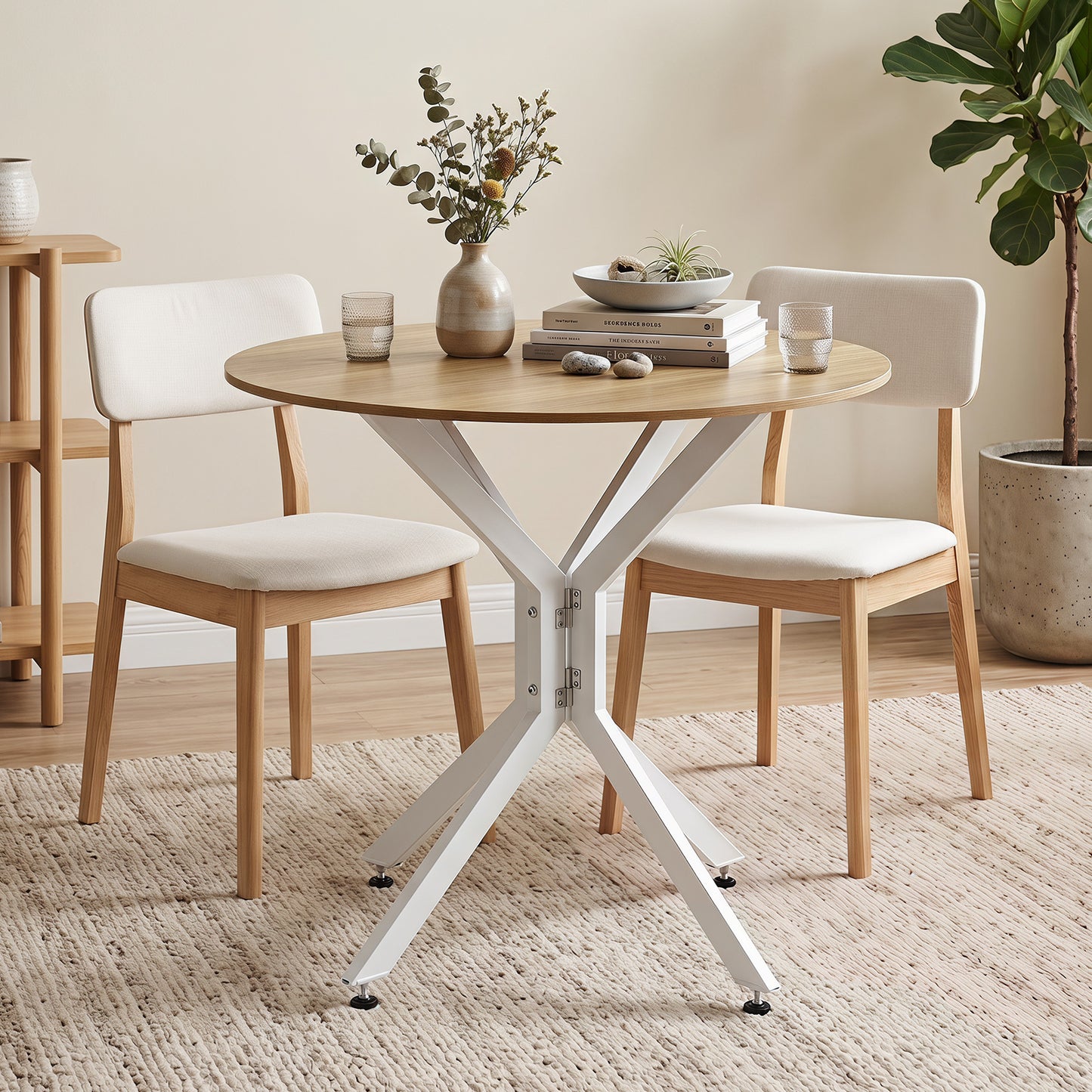 80 CM Round Dining Table for 2-4 People Drop Leaf Expandable Kitchen Table-White