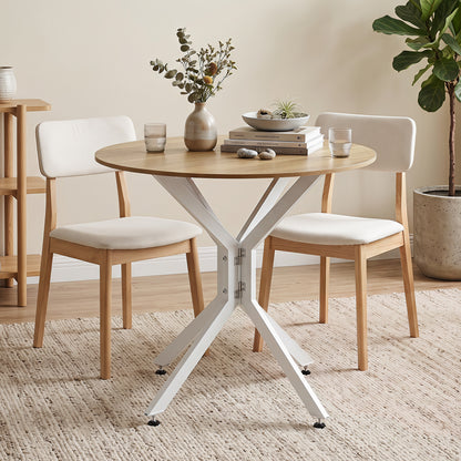 80 CM Round Dining Table for 2-4 People Drop Leaf Expandable Kitchen Table-White