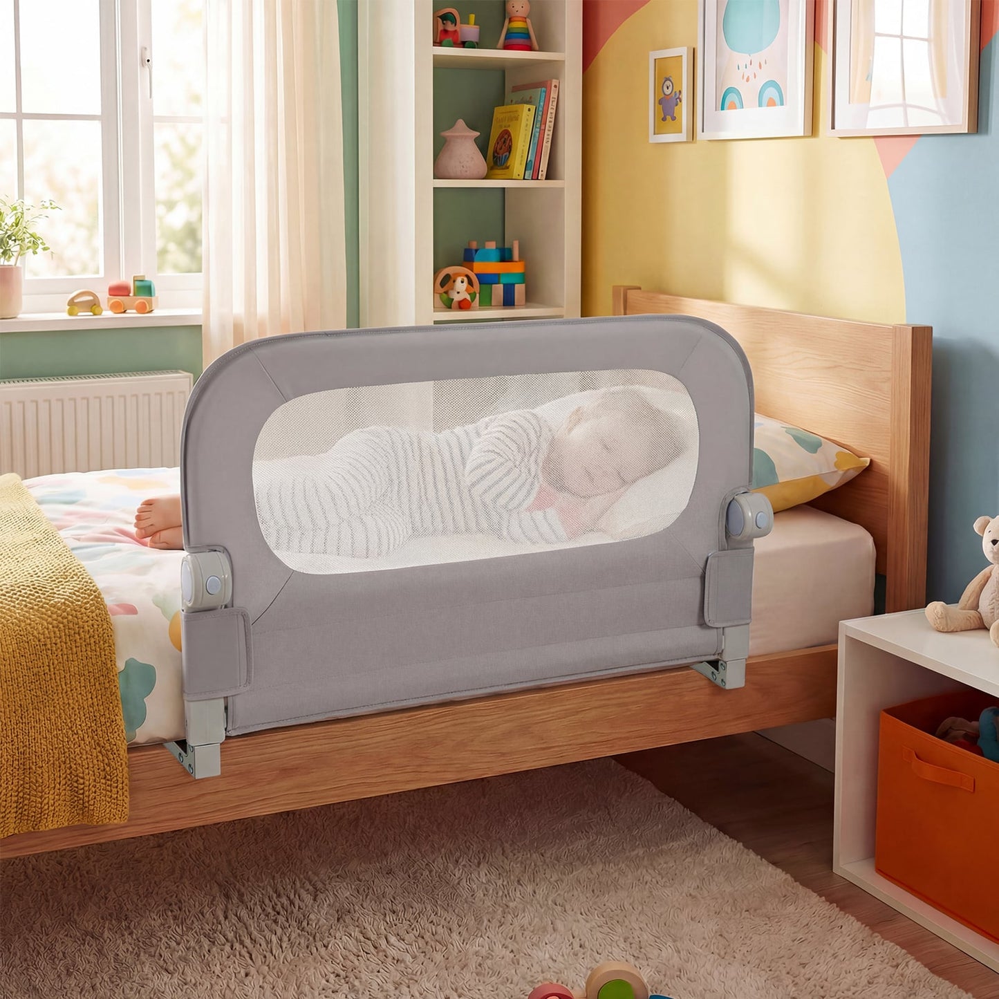 80 cm Long Adjustable Baby Bed Rail Guard with Extra Buckle-Grey