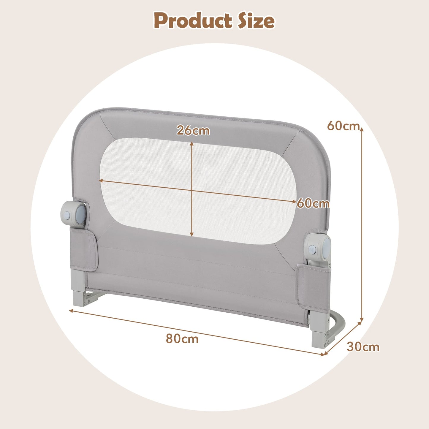 80 cm Long Adjustable Baby Bed Rail Guard with Extra Buckle-Grey