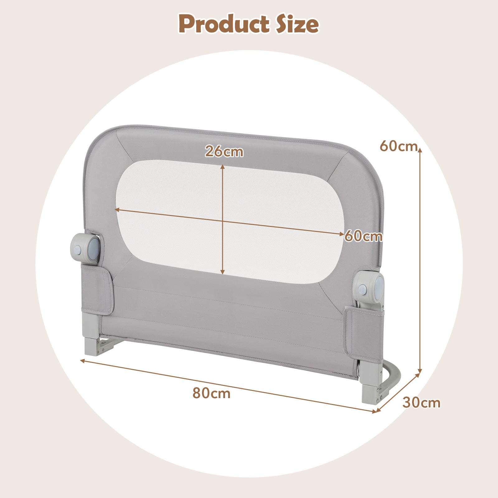 80 cm Long Adjustable Baby Bed Rail Guard with Extra Buckle-Grey