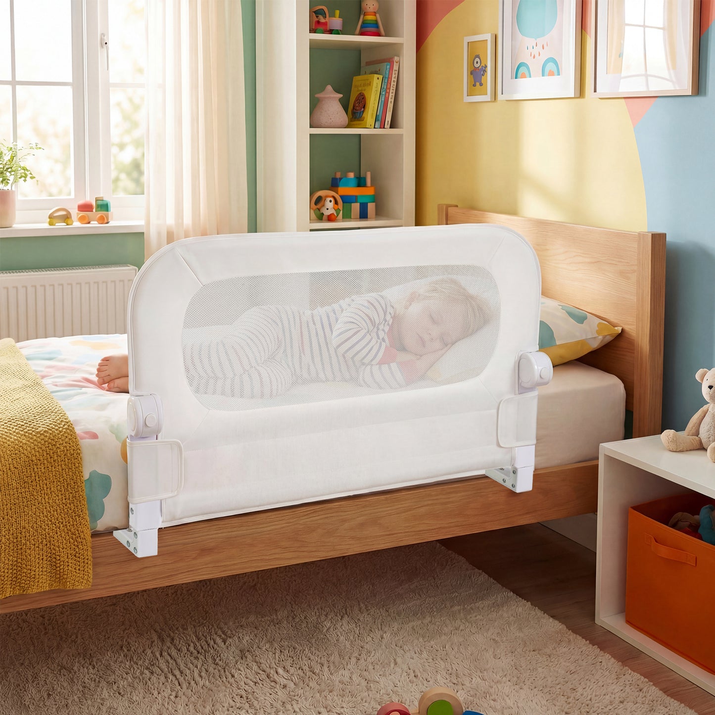 80 cm Long Adjustable Baby Bed Rail Guard with Extra Buckle-White