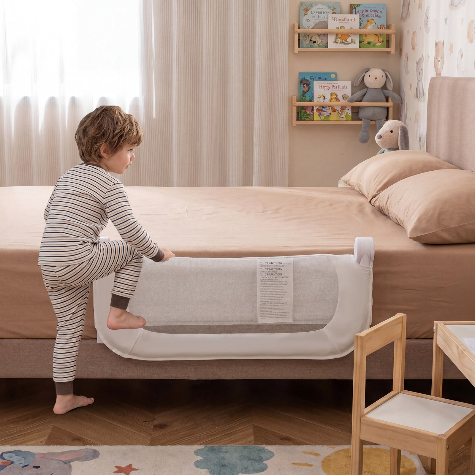 80 cm Long Adjustable Baby Bed Rail Guard with Extra Buckle-White