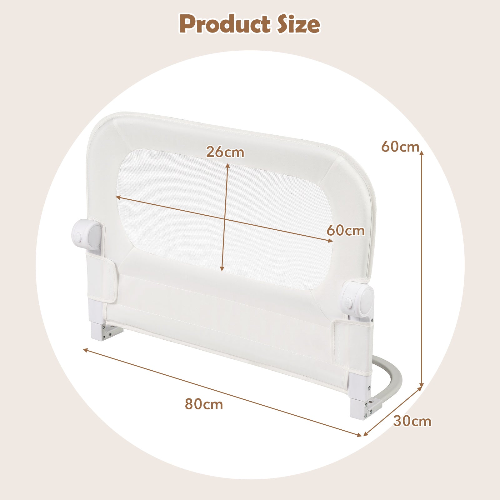 80 cm Long Adjustable Baby Bed Rail Guard with Extra Buckle-White