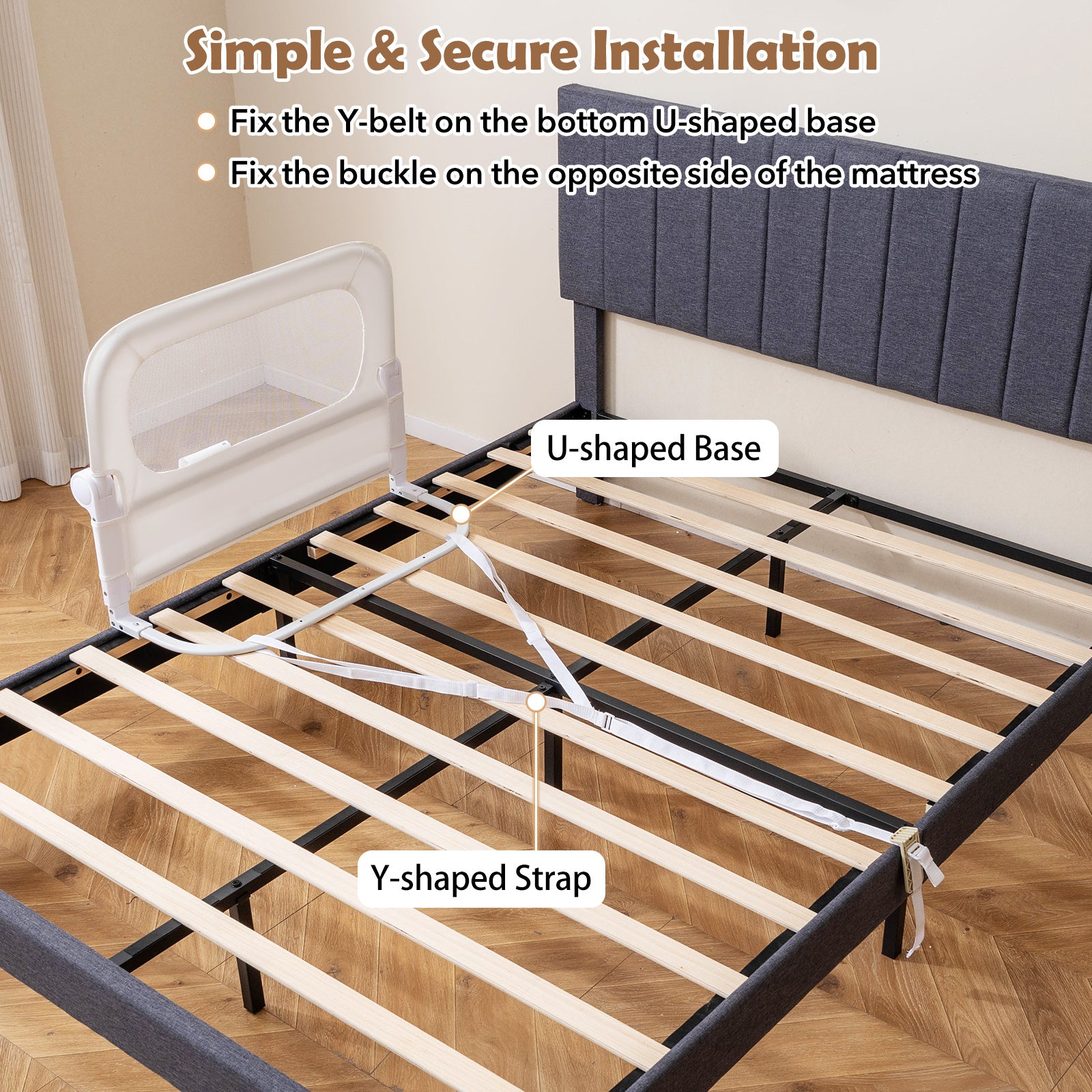 80 cm Long Adjustable Baby Bed Rail Guard with Extra Buckle-White