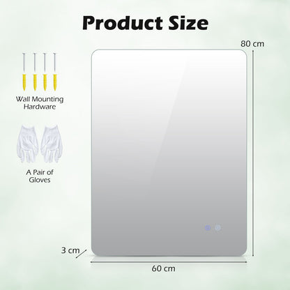 80 cm x 60 cm Rectangle LED Lighted Mirror Wall Mounted Mirror
