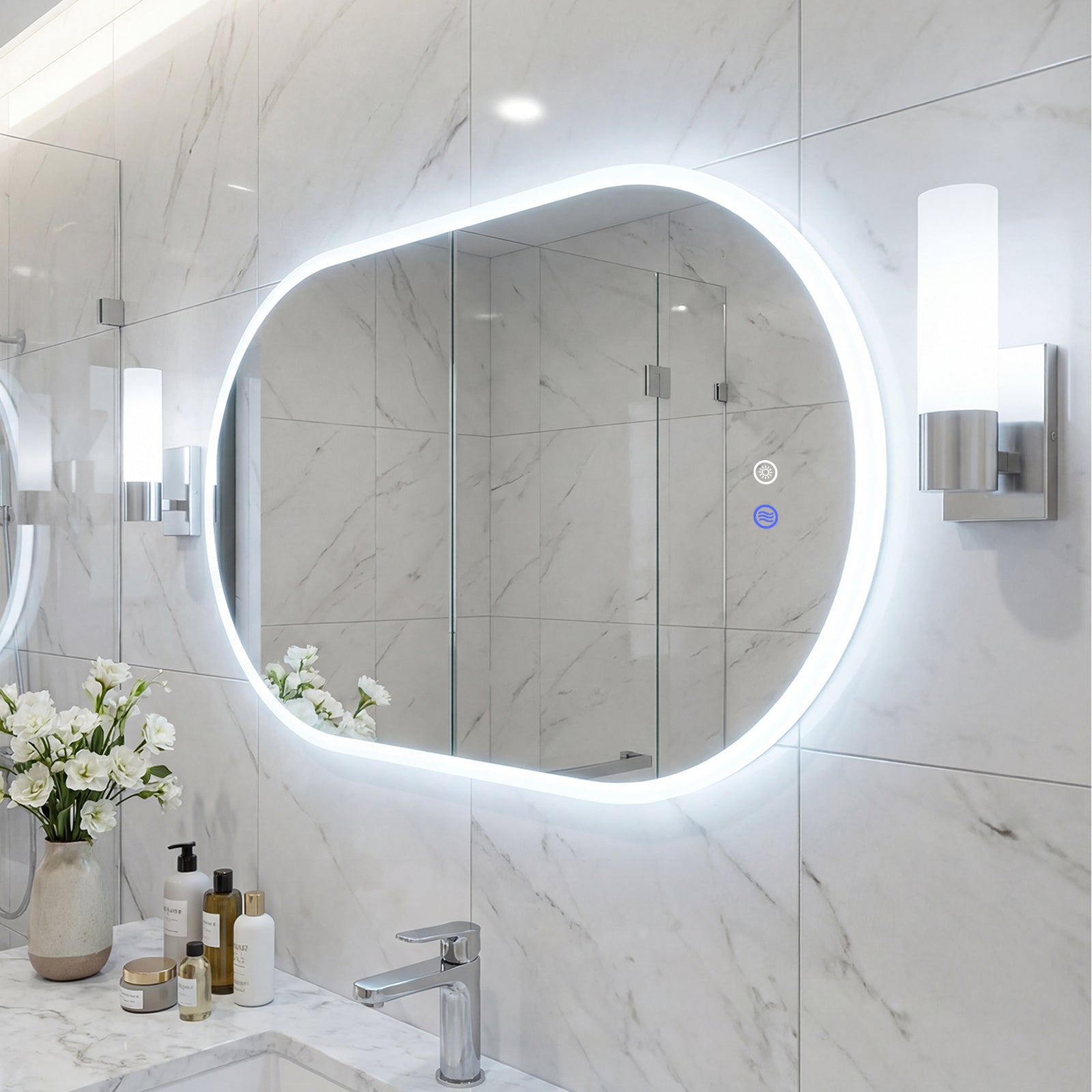80 x 50 CM Lighted Mirror for Bathroom Wall Backlit Shatterproof Mirror