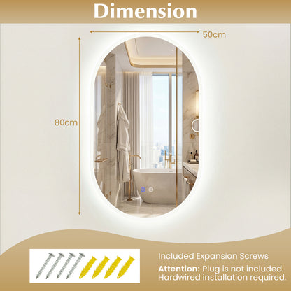 80 x 50 CM Lighted Mirror for Bathroom Wall Backlit Shatterproof Mirror