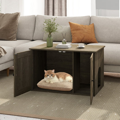 80 x 53 x 50 cm Indoor Wooden Cat House with Double Doors-Oak