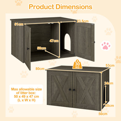80 x 53 x 50 cm Indoor Wooden Cat House with Double Doors-Oak