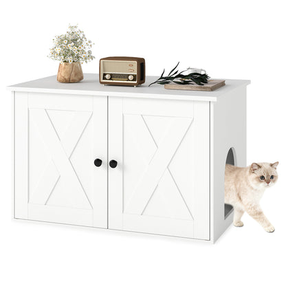 80 x 53 x 50 cm Indoor Wooden Cat House with Double Doors-White