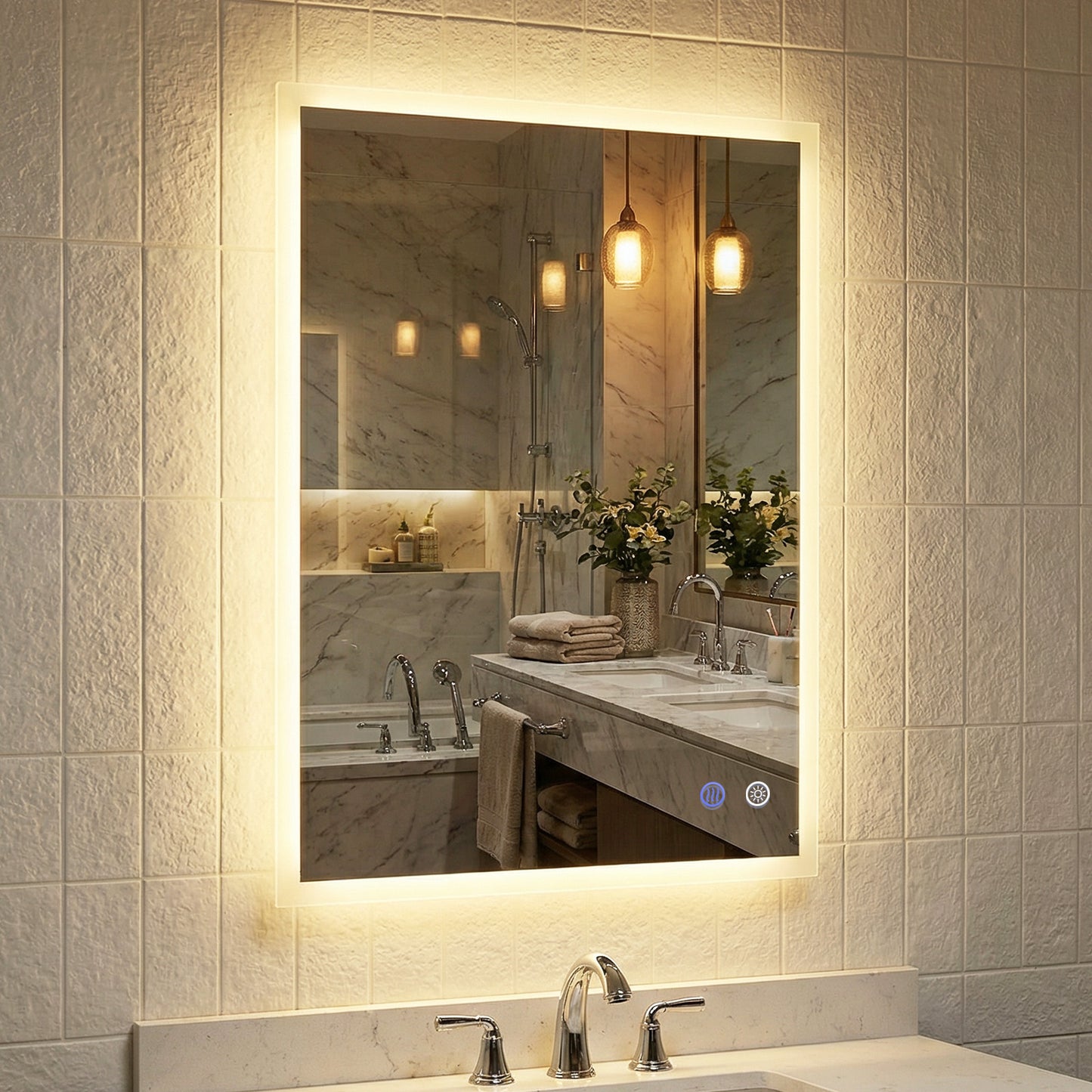 80 x 60 CM Rectangular Wall Vanity LED Bathroom Mirror with Anti-fog