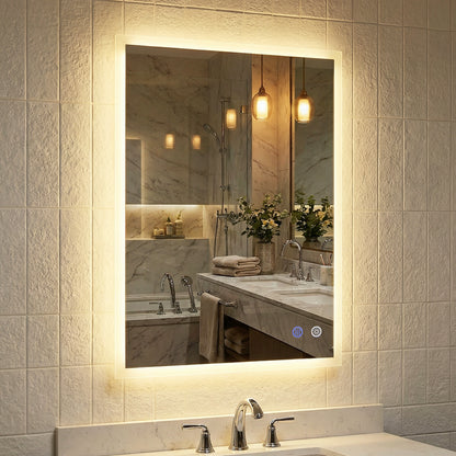 80 x 60 CM Rectangular Wall Vanity LED Bathroom Mirror with Anti-fog