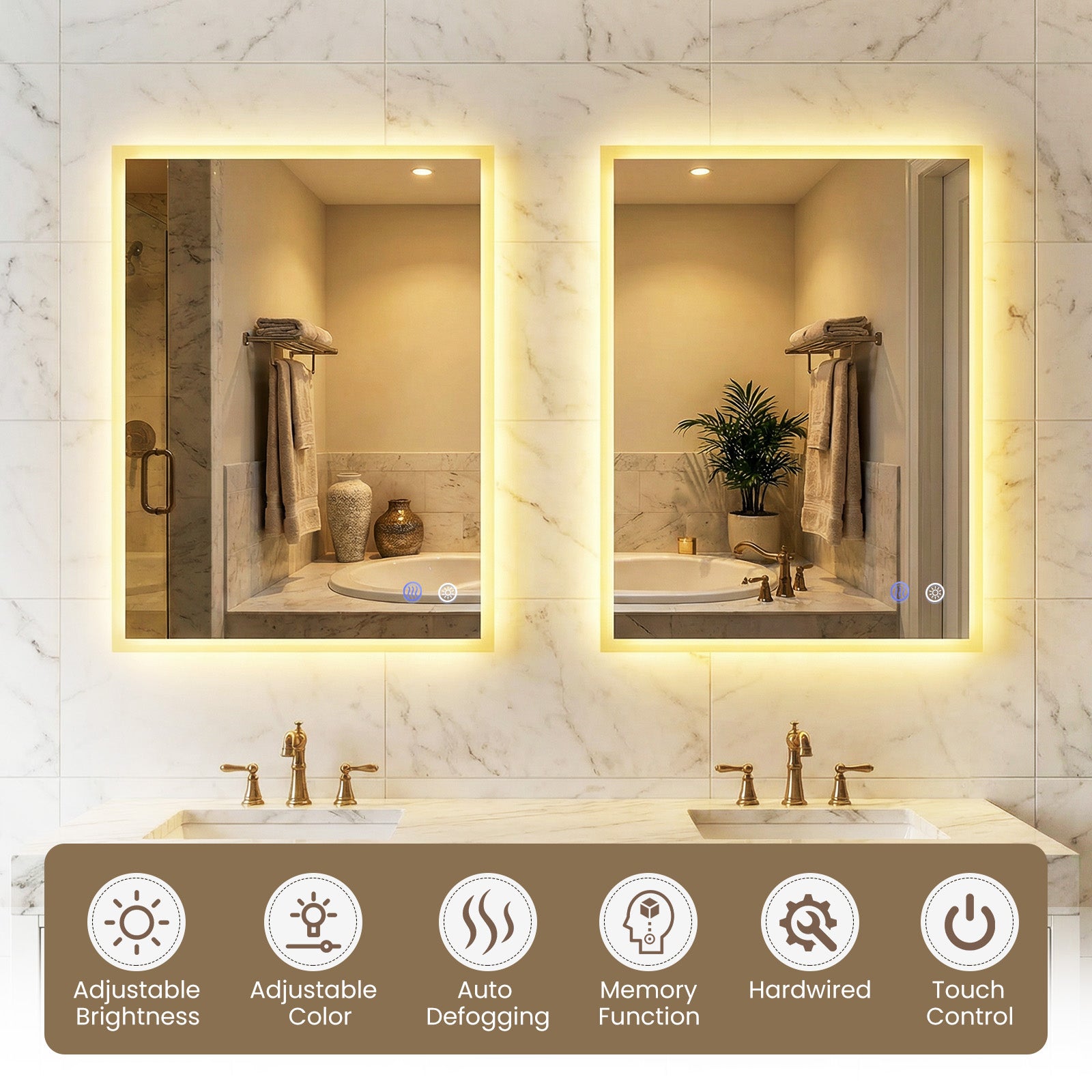 80 x 60 CM Rectangular Wall Vanity LED Bathroom Mirror with Anti-fog