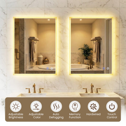 80 x 60 CM Rectangular Wall Vanity LED Bathroom Mirror with Anti-fog