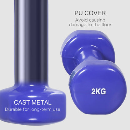 HOMCOM 10KG Dumbbells Set with Carry Case, Hand Weights for Women and Men Home Gym Weight Lifting Training, Red, Yellow, Green, Purple